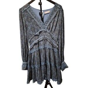 Blueb. Blue Dress M Baby Doll Fairy Grunge Whimsical Romantic Lace Lined Midi